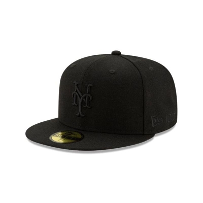 Black New York Mets Hat - New Era MLB Wool 59FIFTY Fitted Caps USA0734189